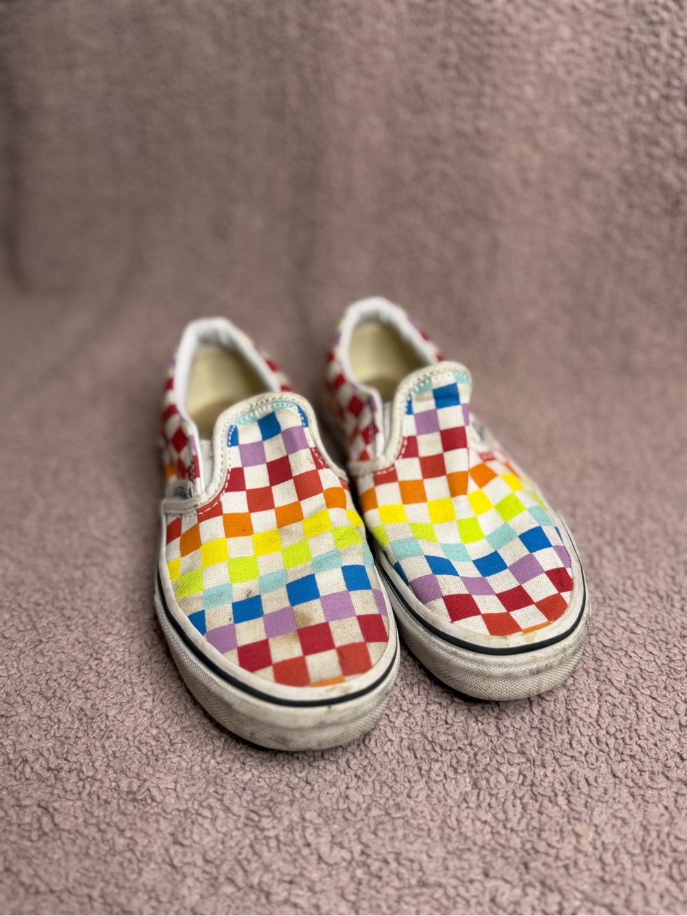 Vans Kids Classic Slip-On Rainbow Checkerboard Shoes Multicolor 13.5
